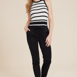 Cotton Drawstring Weekender Black Pants with Elastic Waist